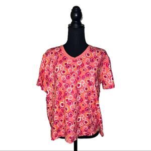 Kim Rogers Top T-Shirt Tee Short Sleeved Cotton Red Patterned Women’s L